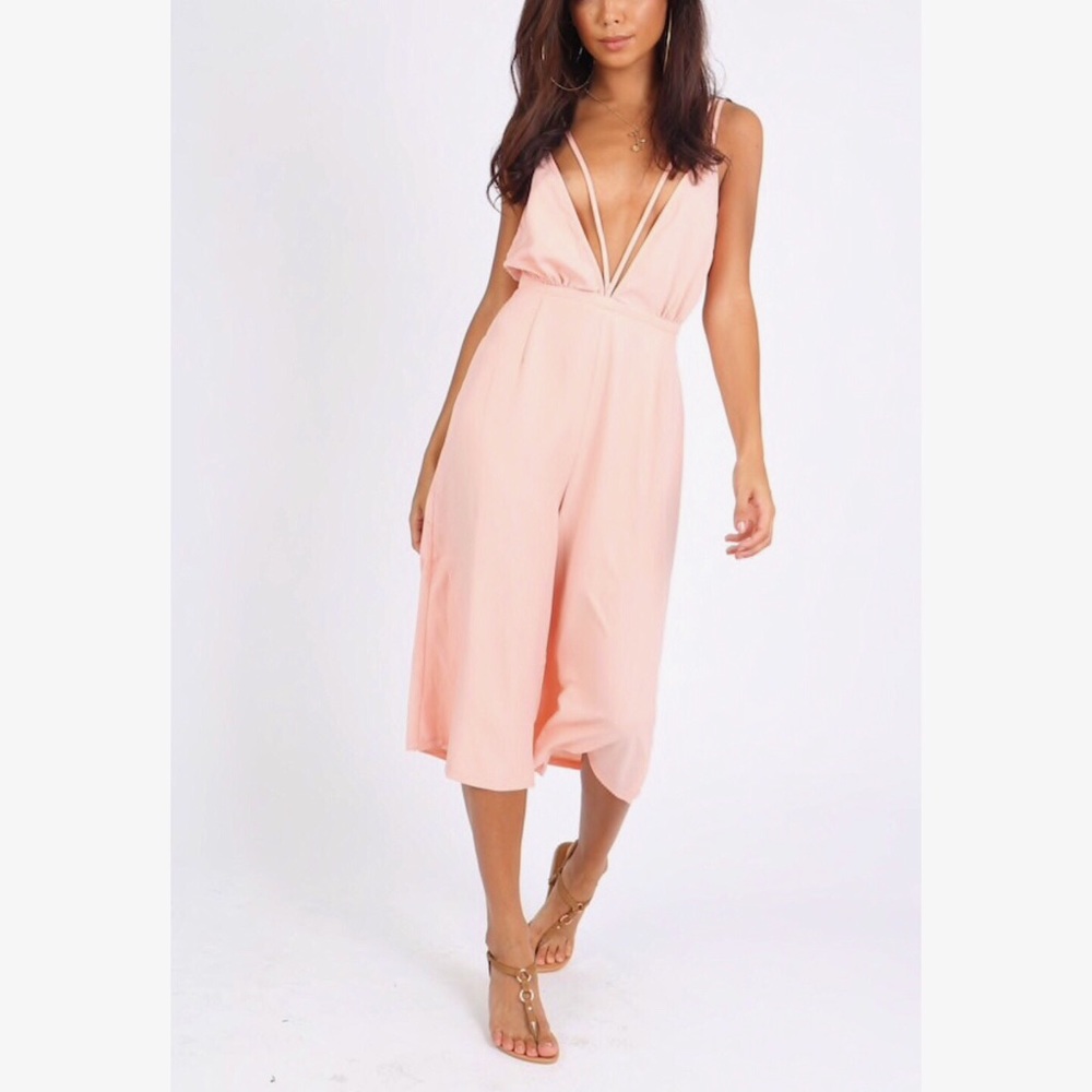 Pink Deep Plunge Culotte Jumpsuit - Picture 3 of 6
